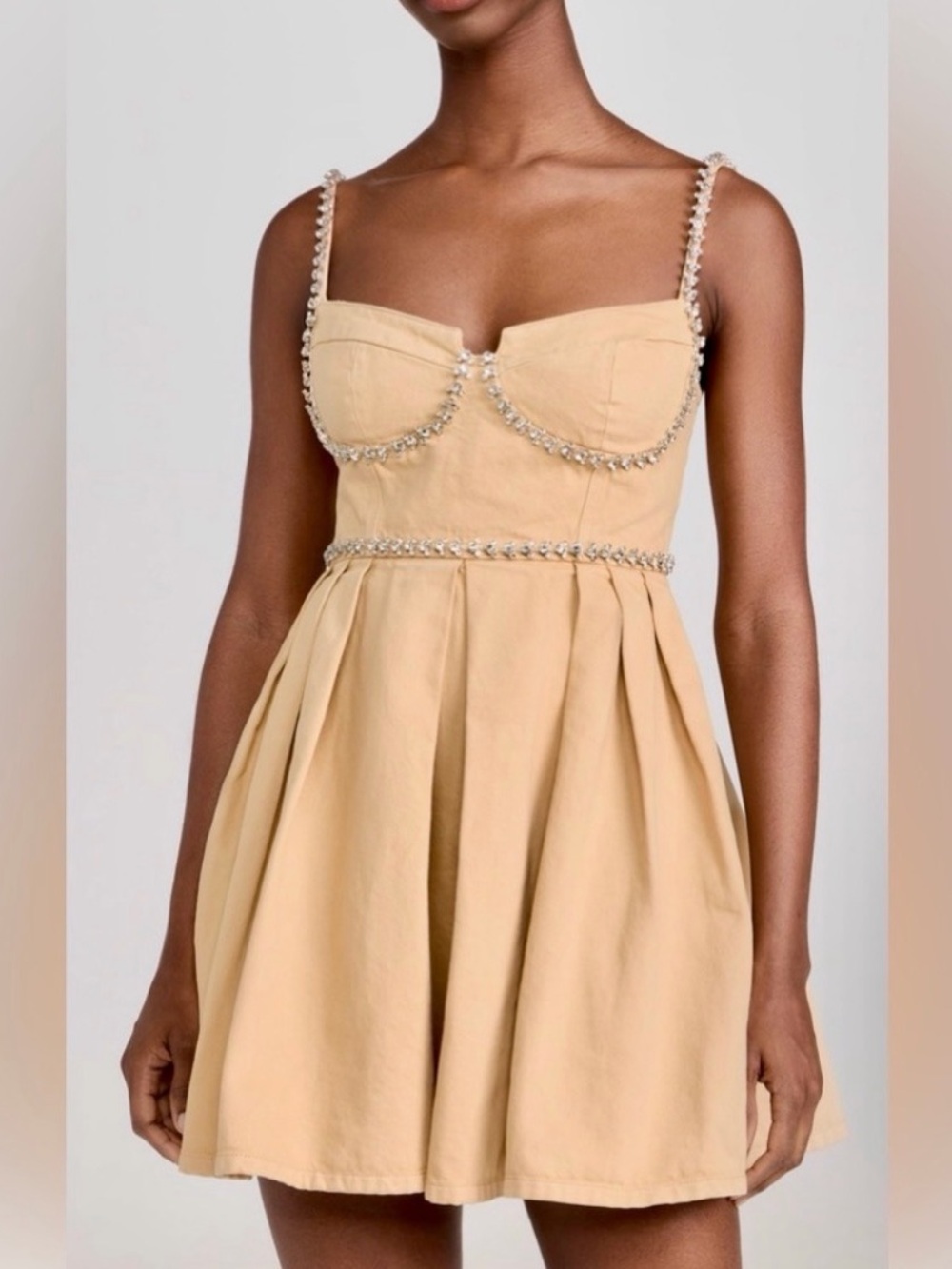Self-Portrait Crystal-Trimmed Cream Yellow Midi Dress